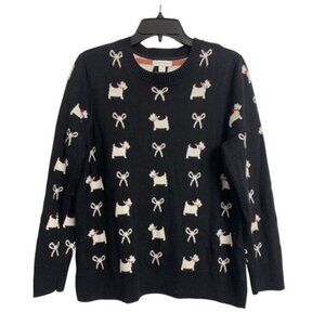 Charter Club Black Cotton Scottie Dog Sweater W/ Rhinestone Collars XL